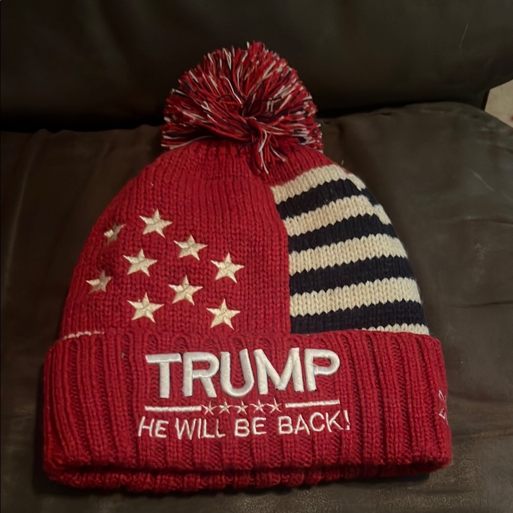 Red Trump Knit Beanie with Stars and Stripes